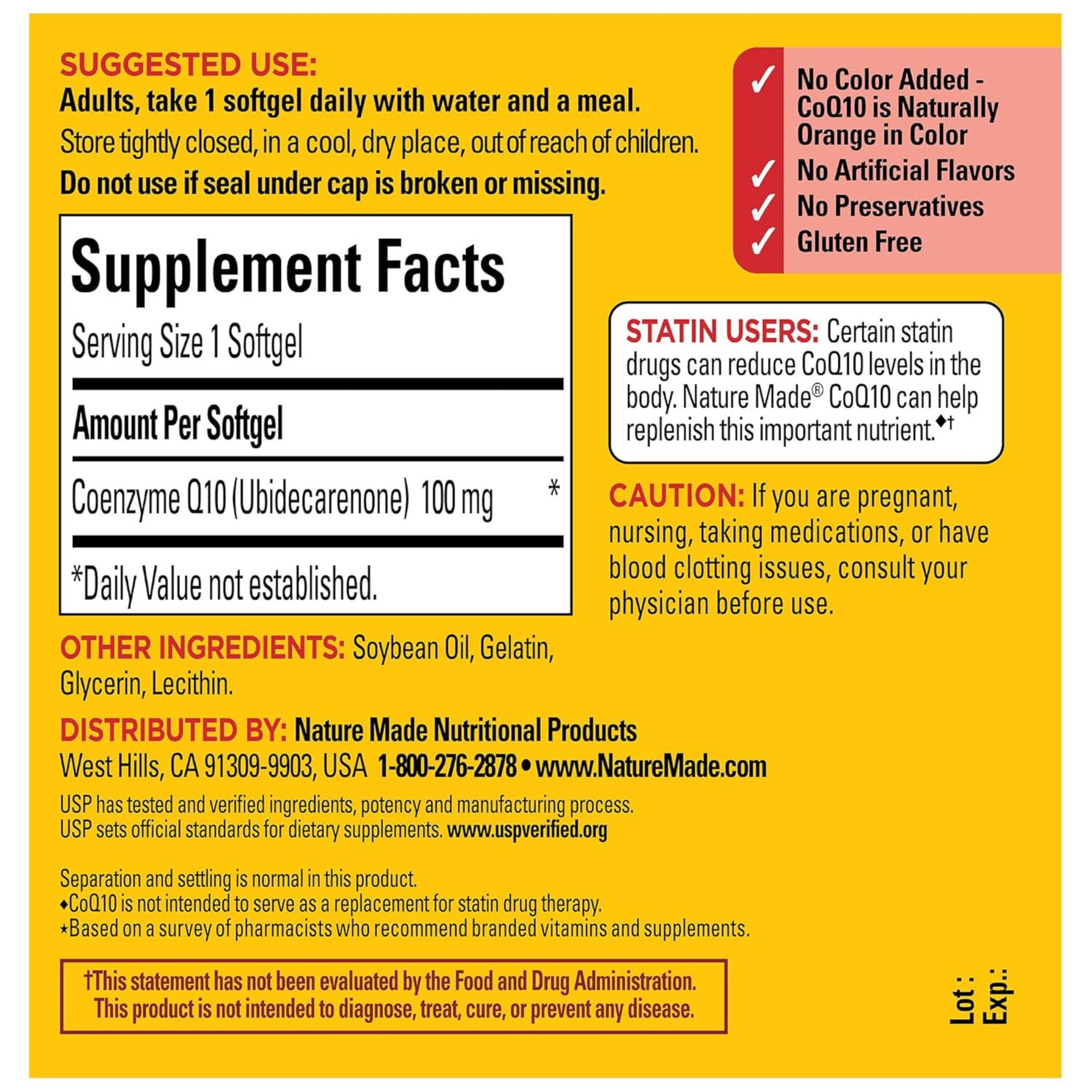 Nature Made Co Q10, 100 Mg, Softgels