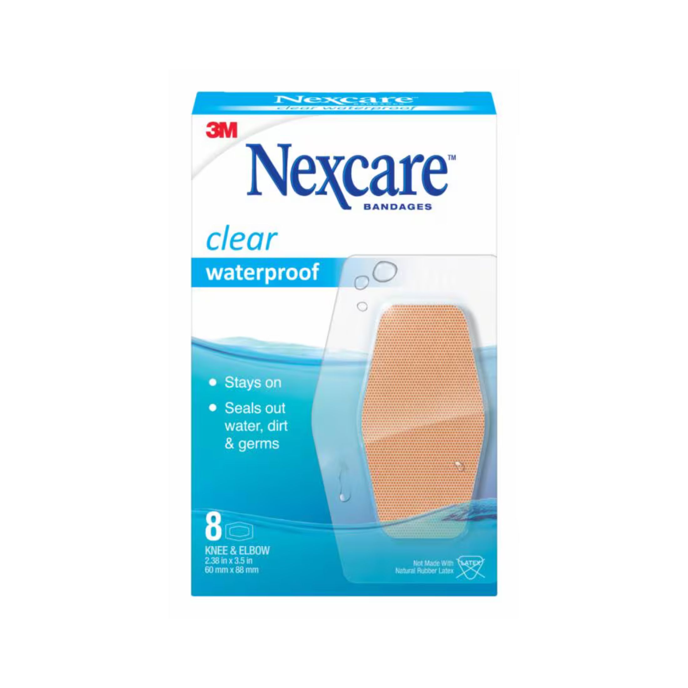 Nexcare Waterproof Bandages Knee And Elbow, Clear, 8ct