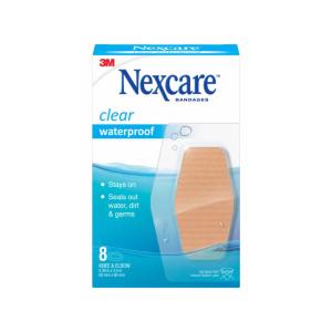 Nexcare Waterproof Bandages Knee And Elbow, Clear, 8ct