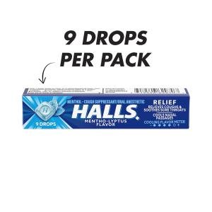 Halls Relief Ice Peppermint Flavor Cough Suppressant & Oral Anesthetic Drops 9 Ct Pack