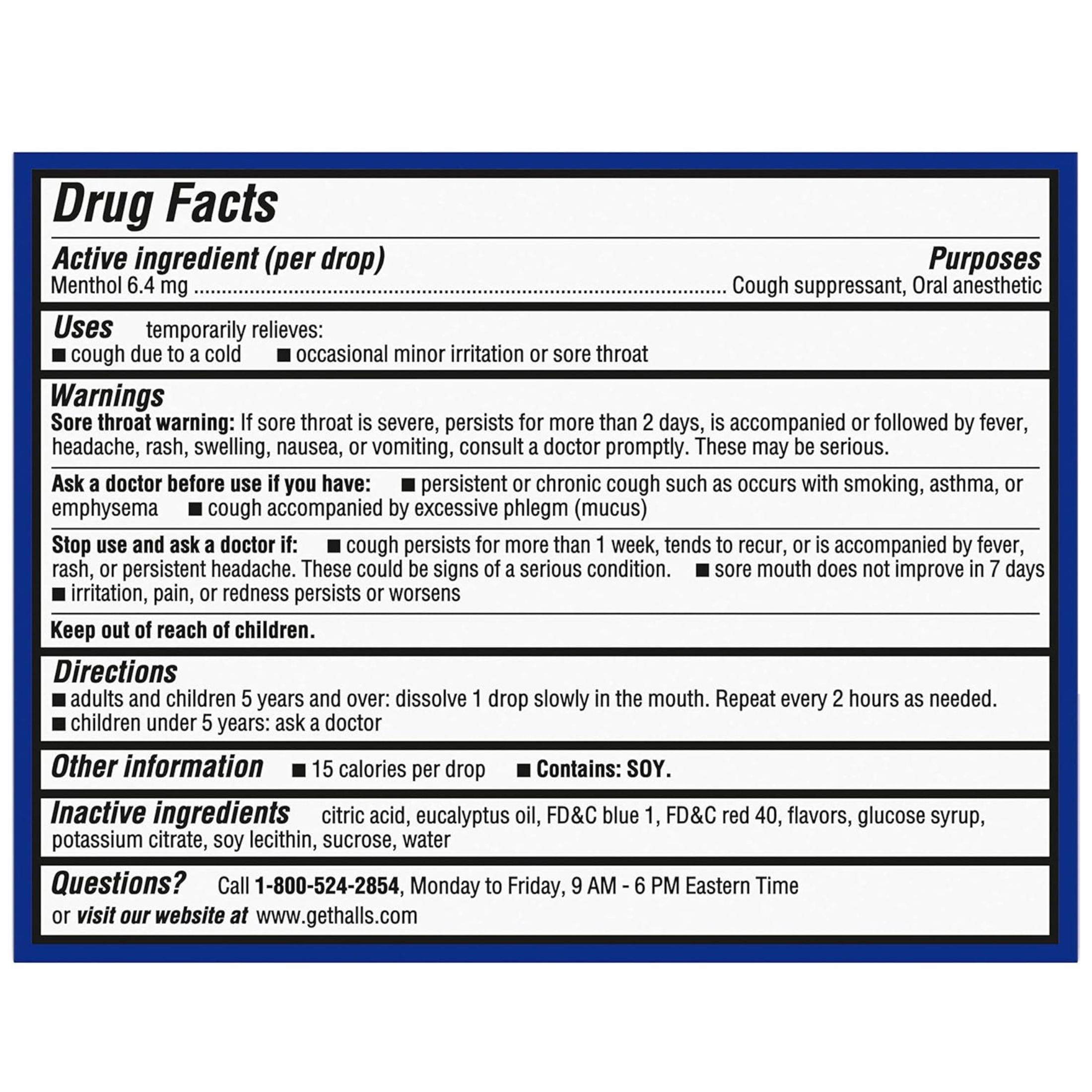 Halls Relief Ice Peppermint Flavor Cough Suppressant & Oral Anesthetic Drops 9 Ct Pack