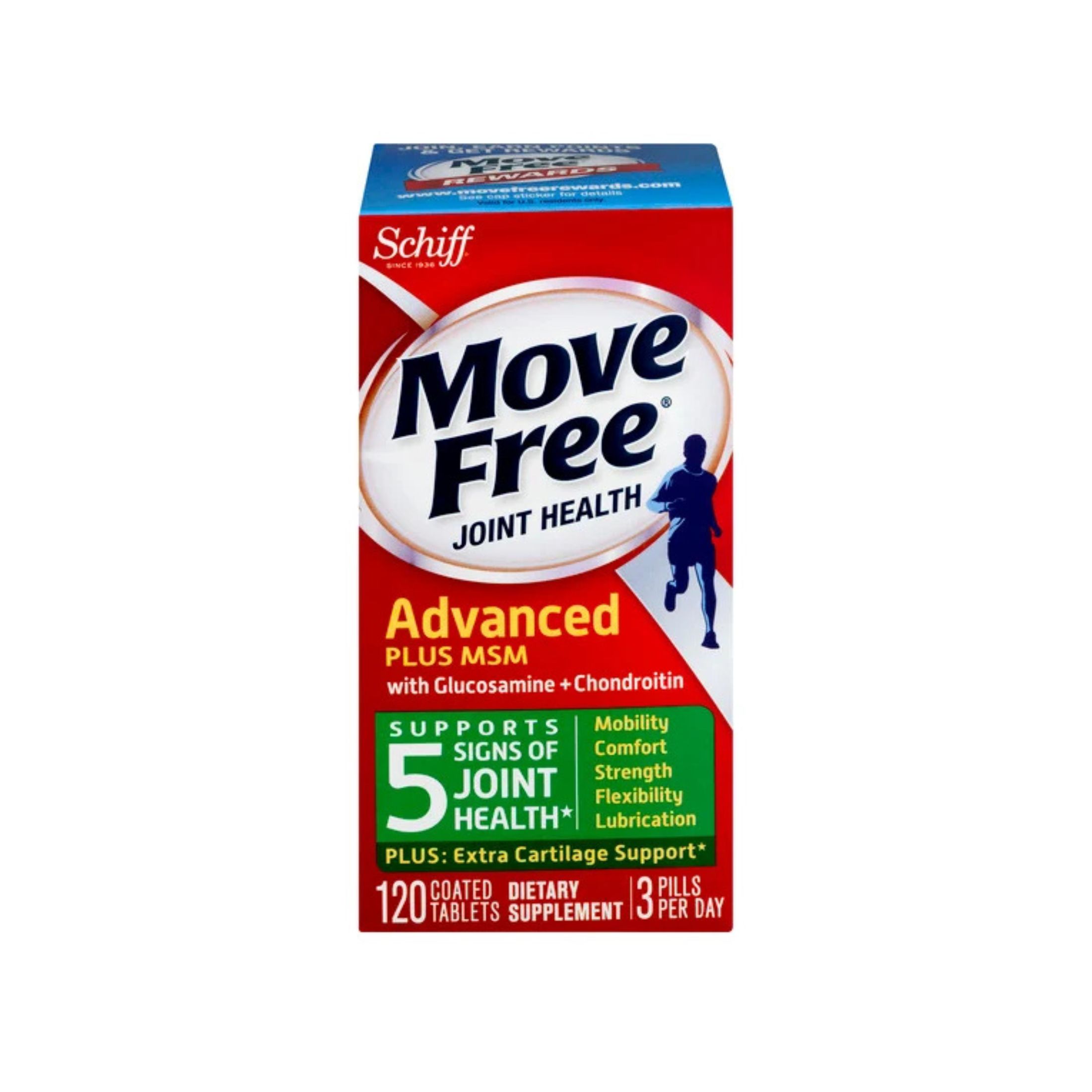 Move Free Schiff Joint Health Glucosamine Chondroitin Advanced Plus MSM Coated Tablets 120 Ct Box