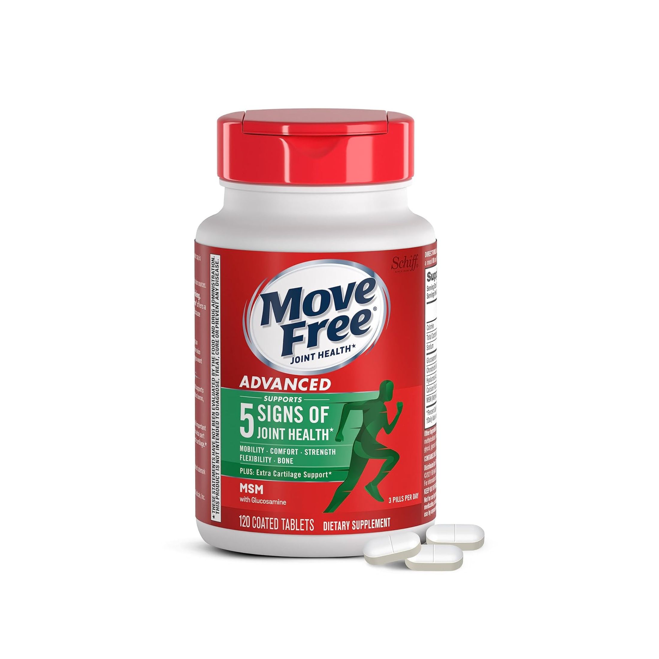 Move Free Schiff Joint Health Glucosamine Chondroitin Advanced Plus MSM Coated Tablets 120 Ct Box