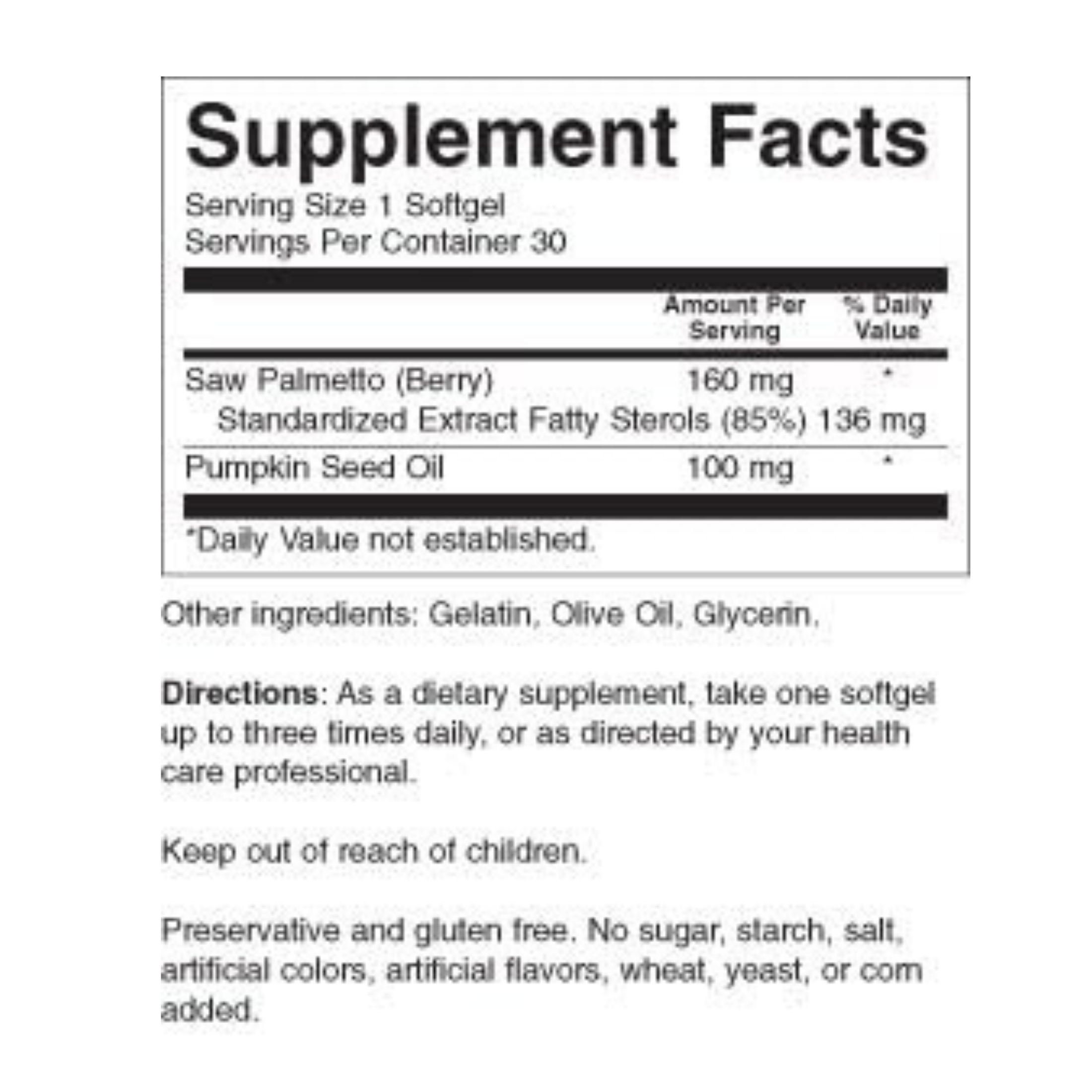 Nature's Blend Saw Palmetto 160Mg Dietary Supplement Softgels 30