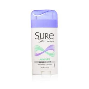 Sure Anti Perspirant & Deodorant, Unscented, Original Solid 2.7 Oz
