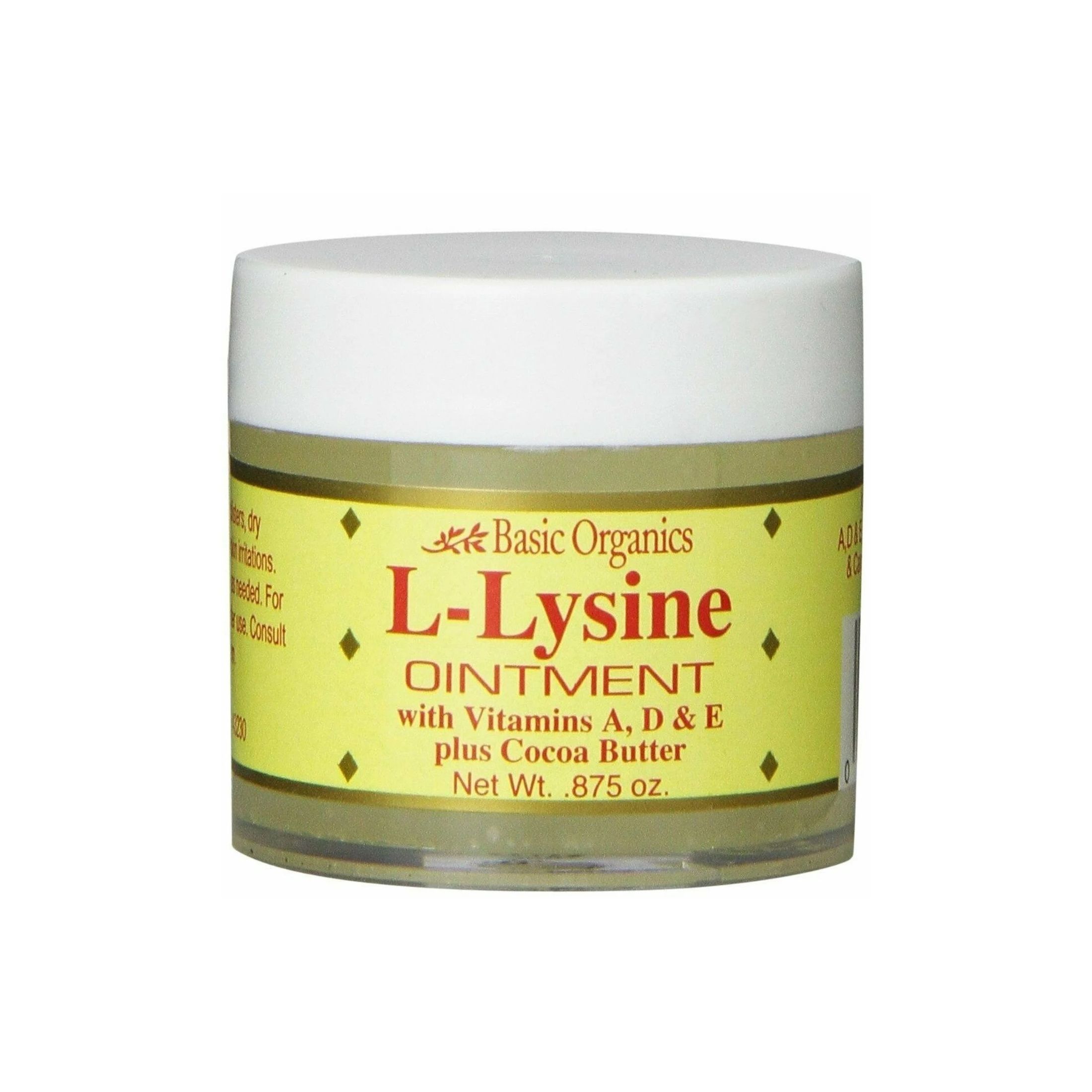 Basic Organics L-Lysine Lip Ointment For Herpes Cold Sore Treatment - 0.875 Oz