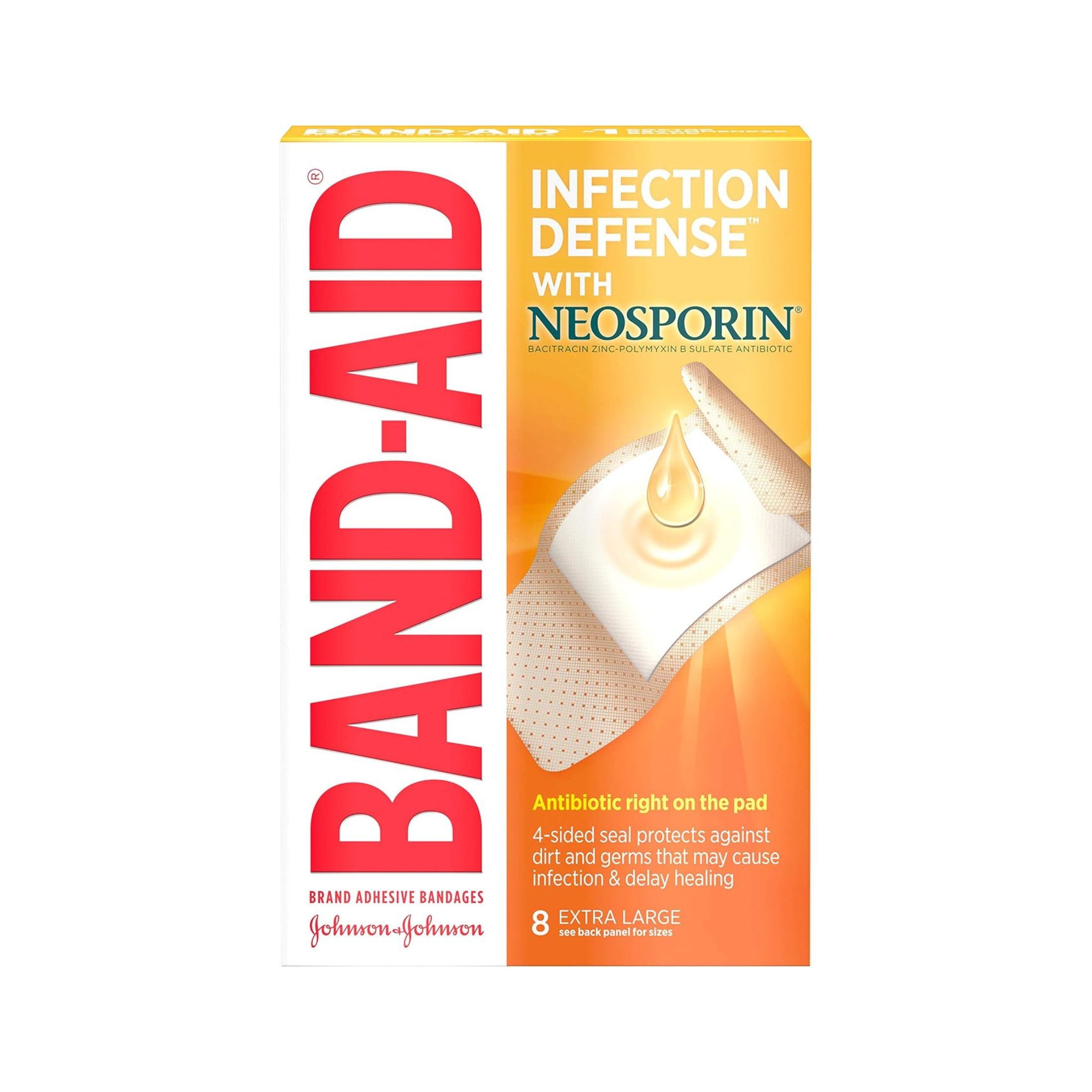 Band-Aid Brand Adhesive Bandages Infection Defense With Neosporin Antibiotic Extra Large