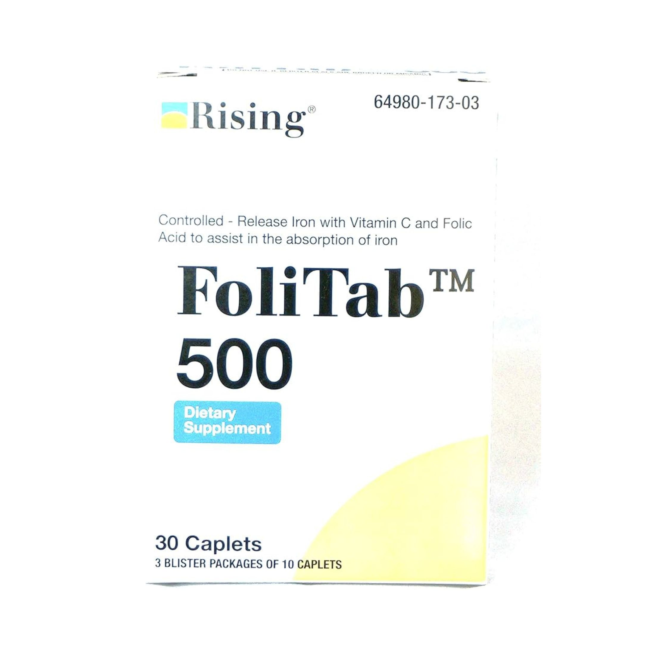 FoliTab 500 Controlled-Released Iron With VIT. C And Folic Acid, 30 caplets/Box