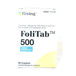 FoliTab 500 Controlled-Released Iron With VIT. C And Folic Acid, 30 caplets/Box