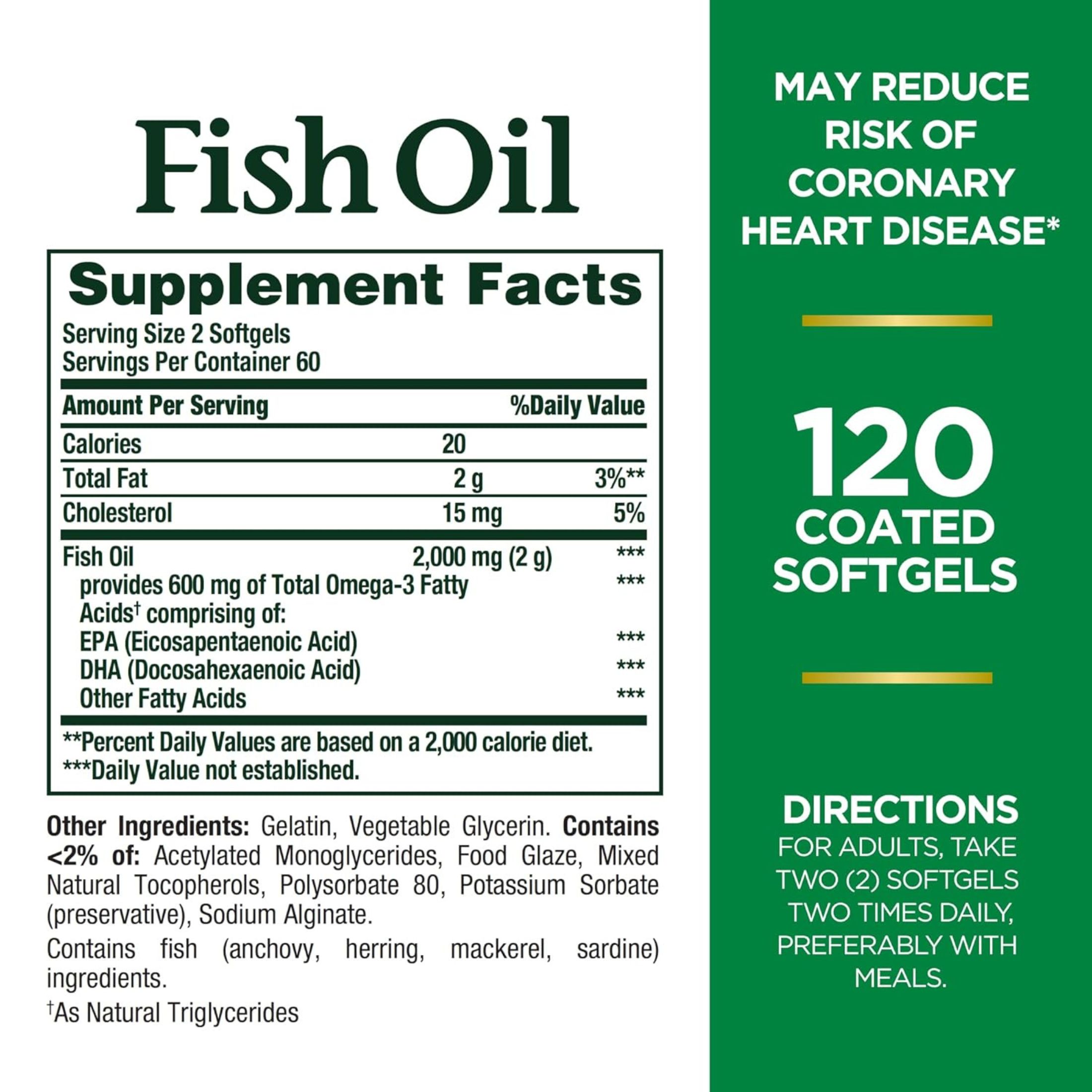 Nature's Bounty Odorless Fish Oil, 1,000 Mg, 120 Coated Softgels