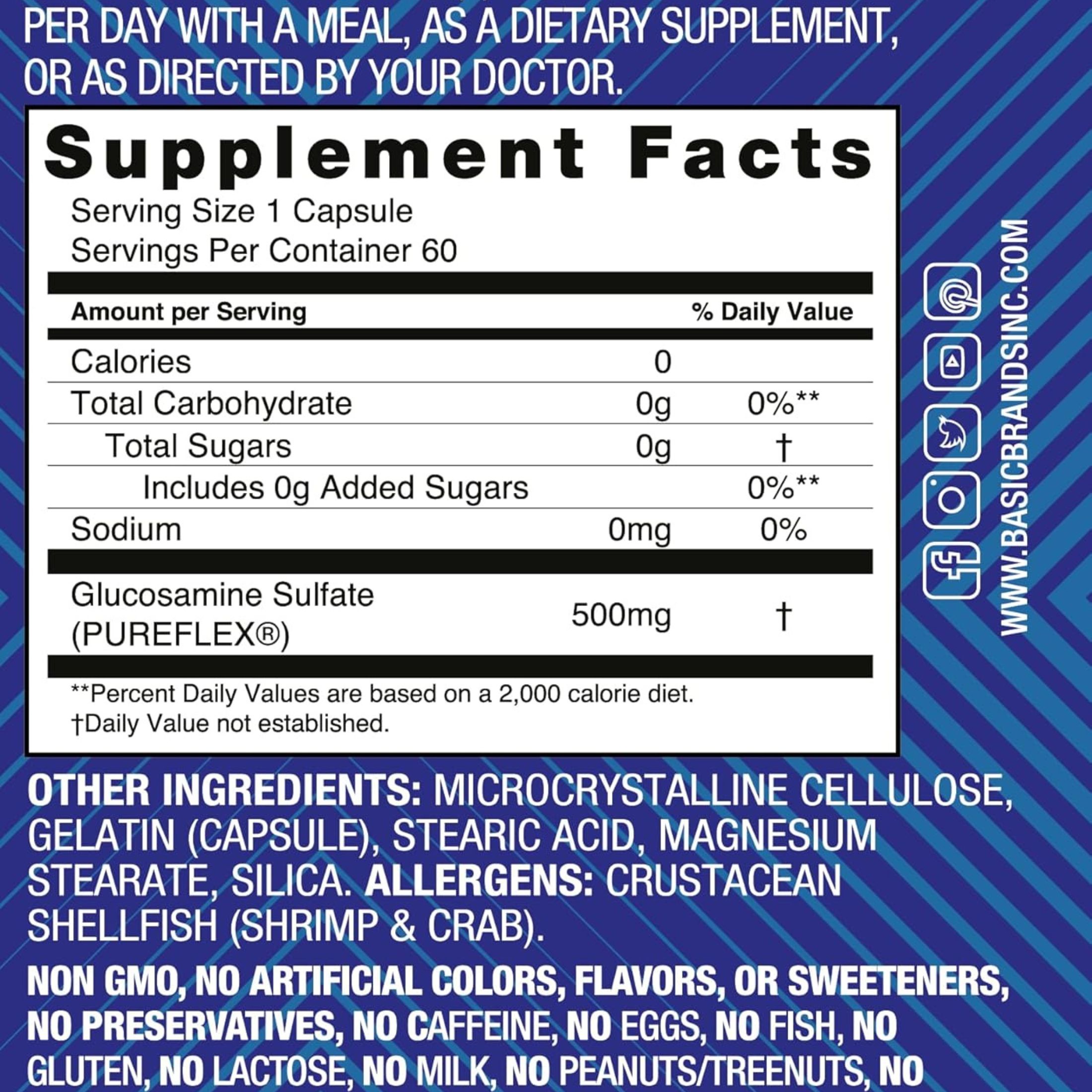 Basic Organics Pura Salud Glucosamine Sulfate 500 Mg