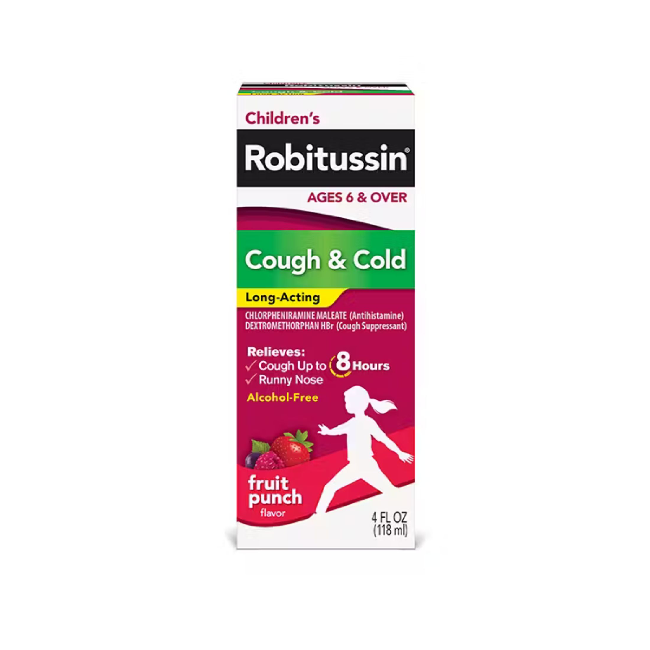 Robitussin Children's Long-Acting Cough And Cold Medicine, Fruit Punch Flavor, 4 Fl Oz
