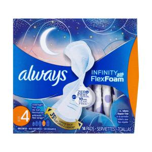 Always Infinity Flex Foam With Wings, Size 4, Overnight, 14 Pads