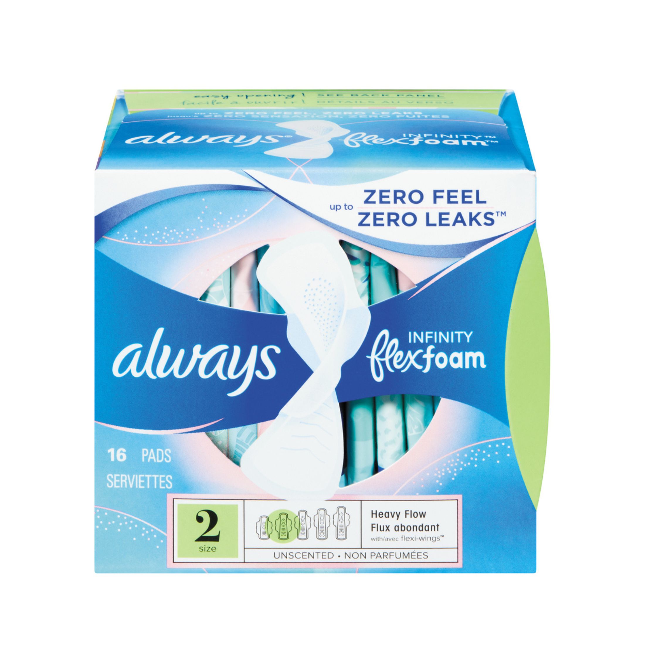 Always Infinity FlexFoam Pads For Women Size 2 Heavy Flow Absorbency With Wings