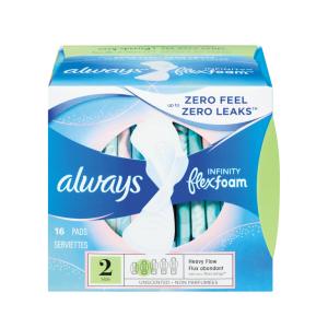 Always Infinity FlexFoam Pads For Women Size 2 Heavy Flow Absorbency With Wings