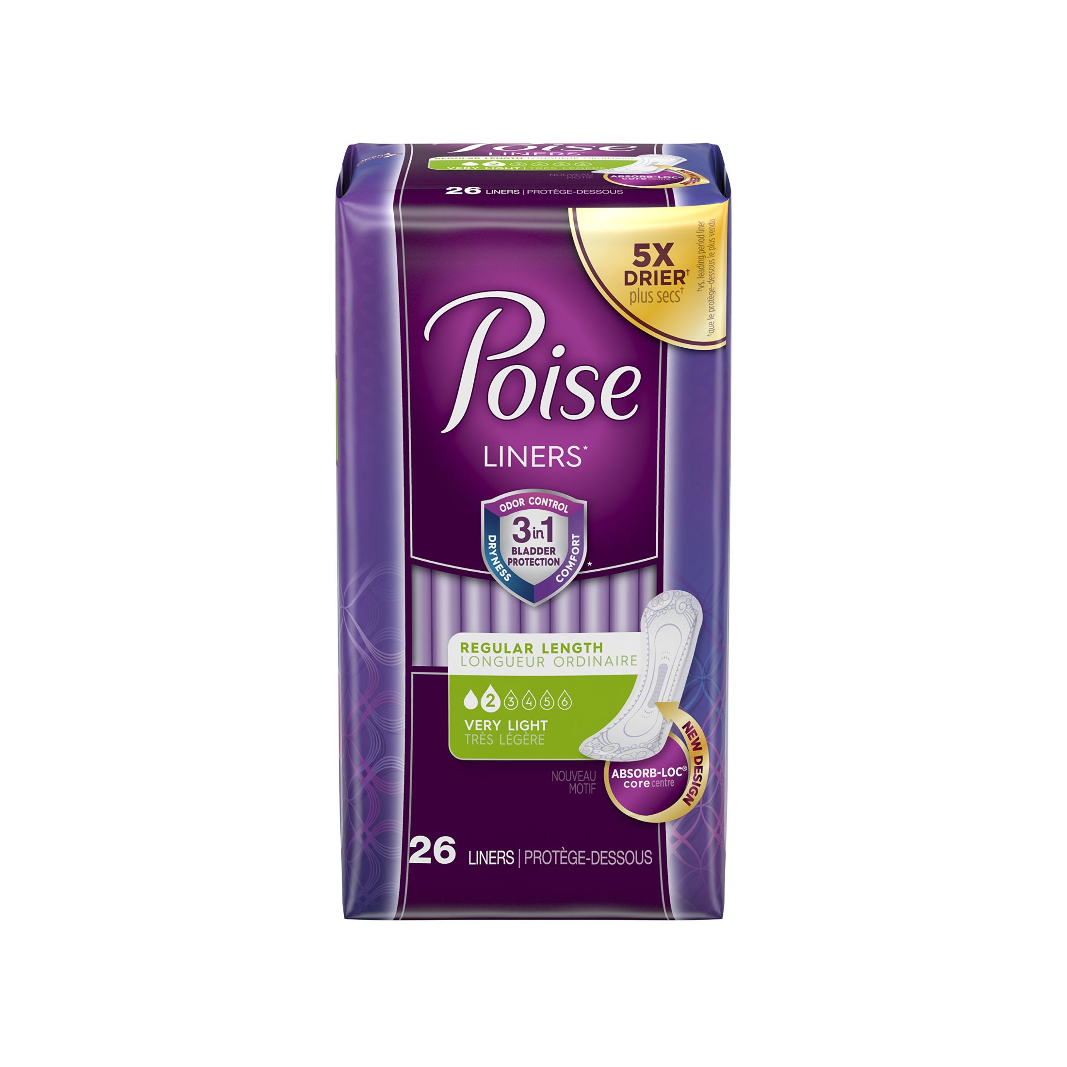 Poise Daily Incontinence Panty Liners, Very Light Absorbency, Regular