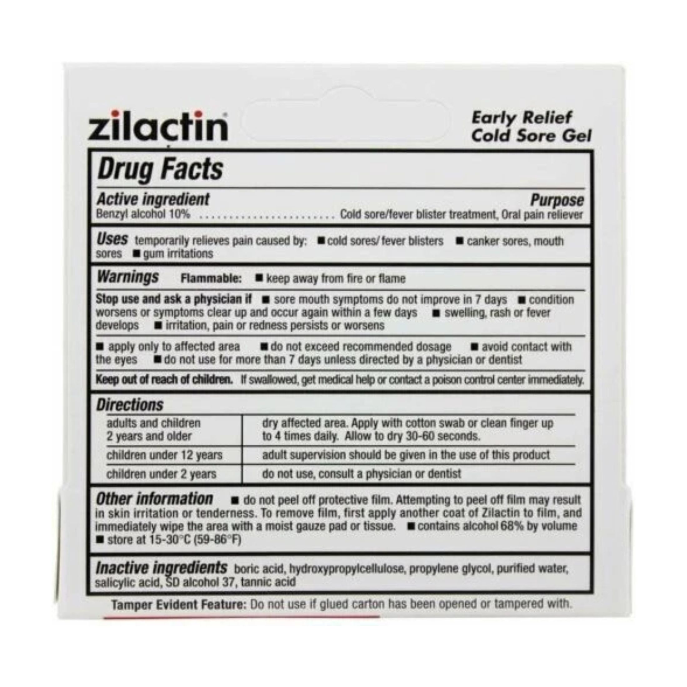 Zilactin Early Relief Cold Sore Medicated Gel, 0.25 Oz