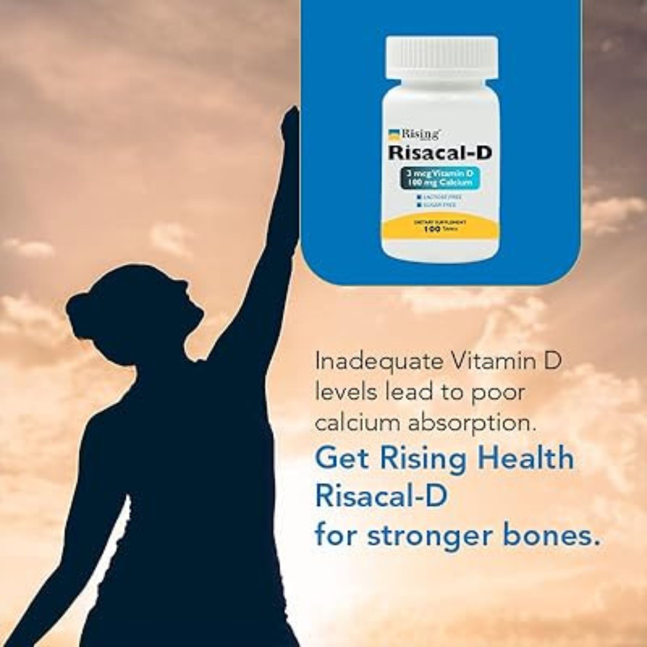 Rising Pharma – Risacal-d – Vitamin D3 & Calcium Supplement – 100 Tablets