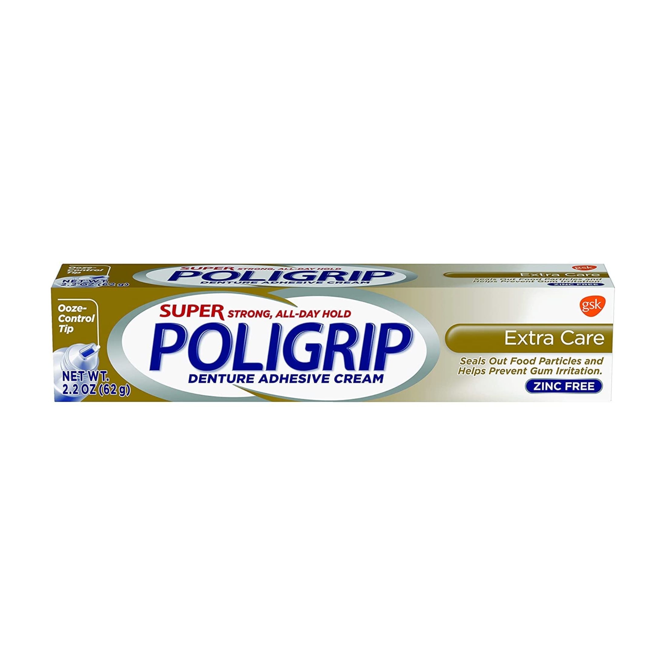 Poligrip Denture Adhesive Cream, Super, Extra Care - 2.2 Ounce