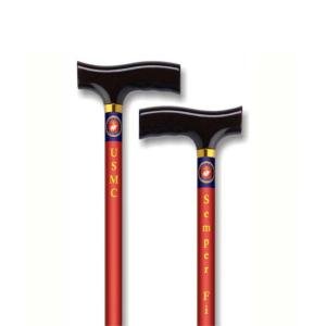 Alex Orthopedics Straight Adjustable Aluminum Cane With Fritz Handle US Marine - Red