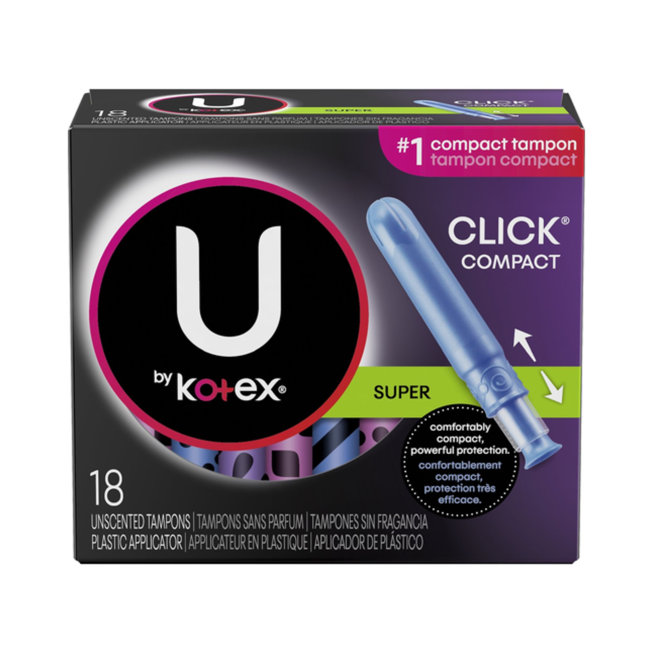 U By Kotex Click Compact Tampons, Plastic, Super, Unscented