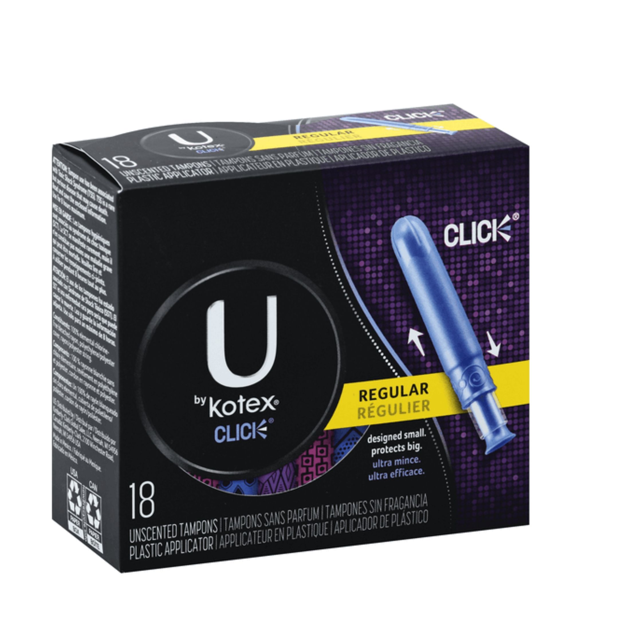 U by Kotex Click Tampons, Plastic, Regular, Unscented