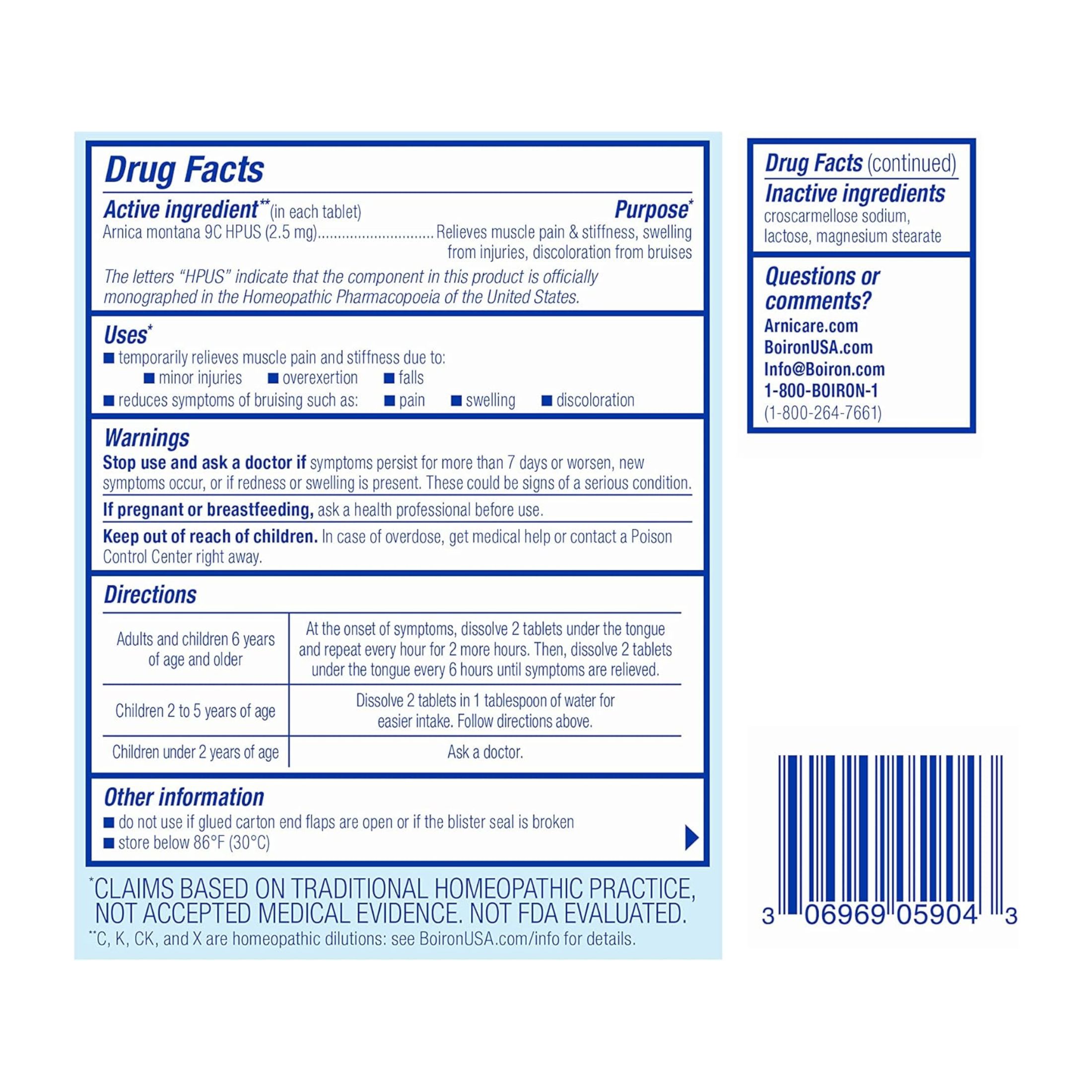 Boiron Arnicare Tablets Pain Relief Homeopathic Medicine