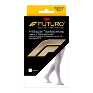 Futuro Anti-Embolism Stockings 71065EN, Thigh Length, Closed Toe, Medium Regular, White