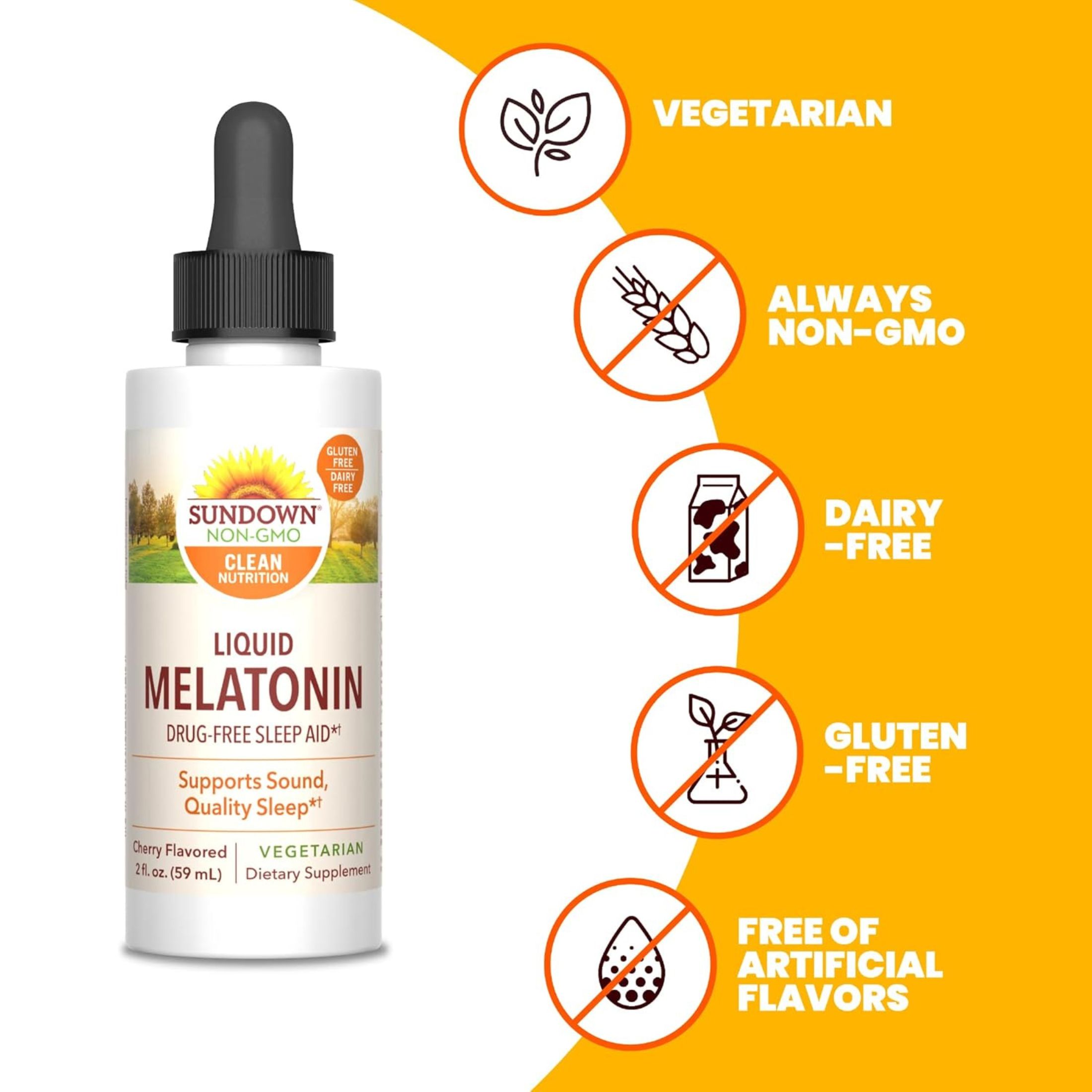 Sundown Naturals Melatonin Liquid Nighttime Sleep Aid Cherry