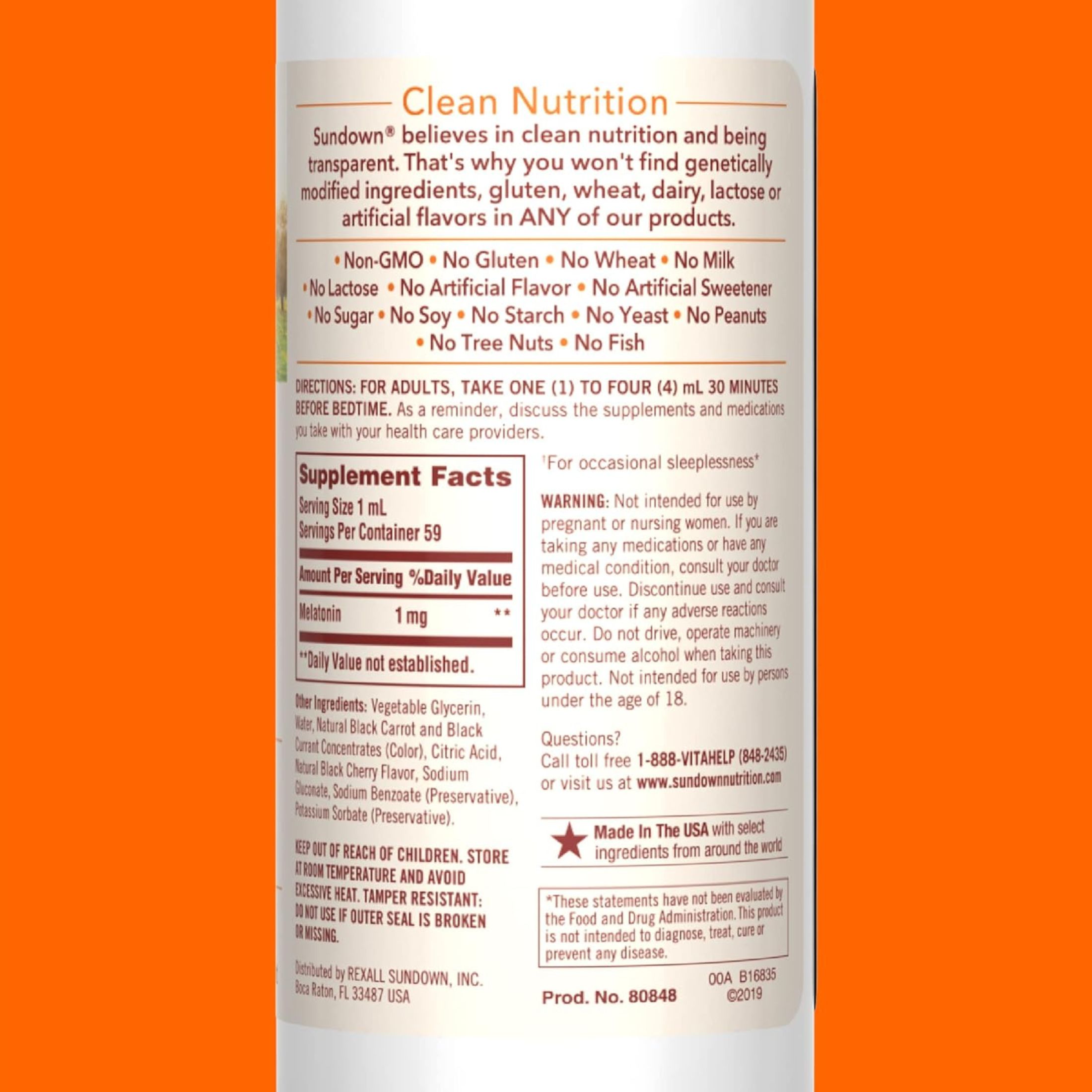 Sundown Naturals Melatonin Liquid Nighttime Sleep Aid Cherry