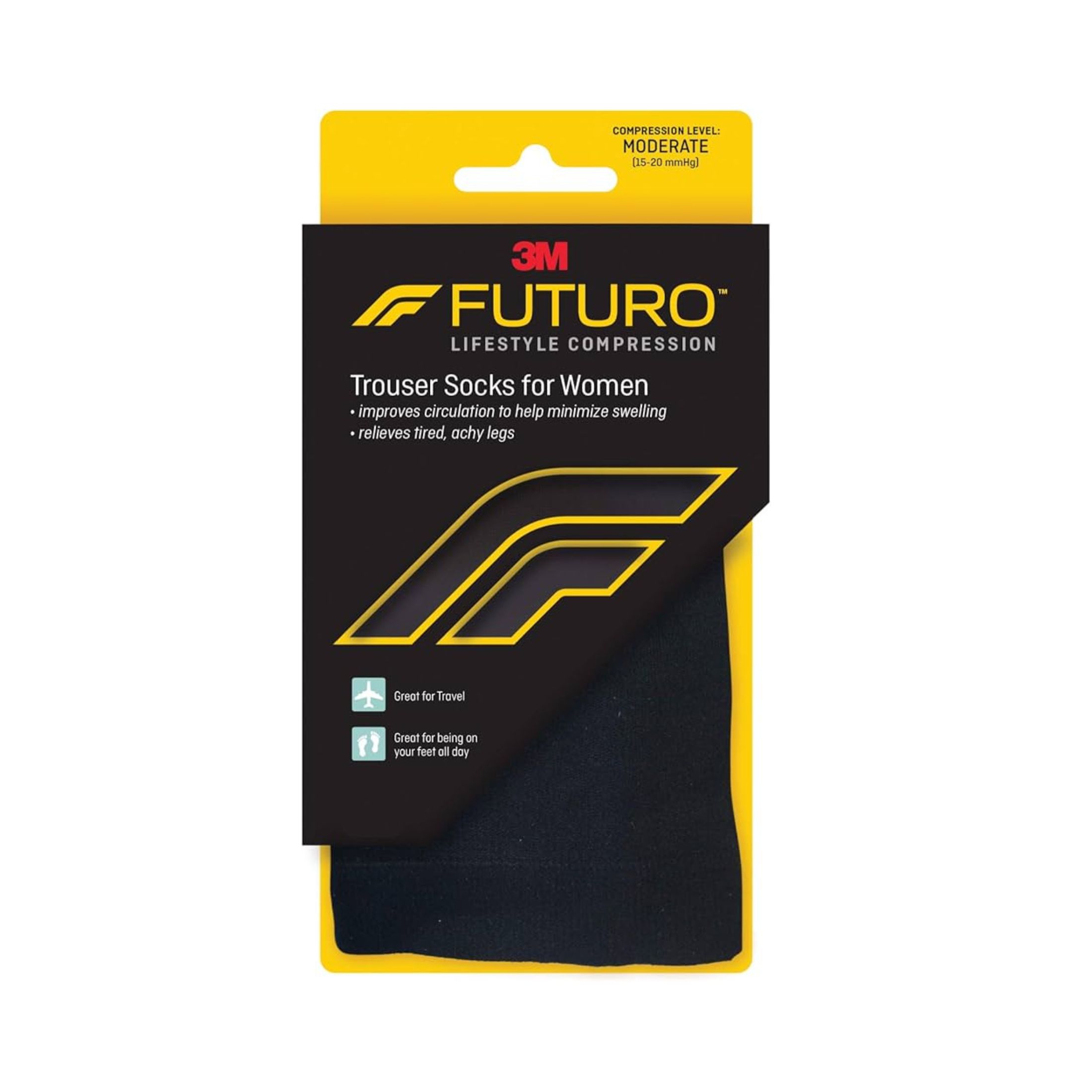 Futuro Revitalizing Trouser Socks, Moderate, Black, Large, 1 Pair