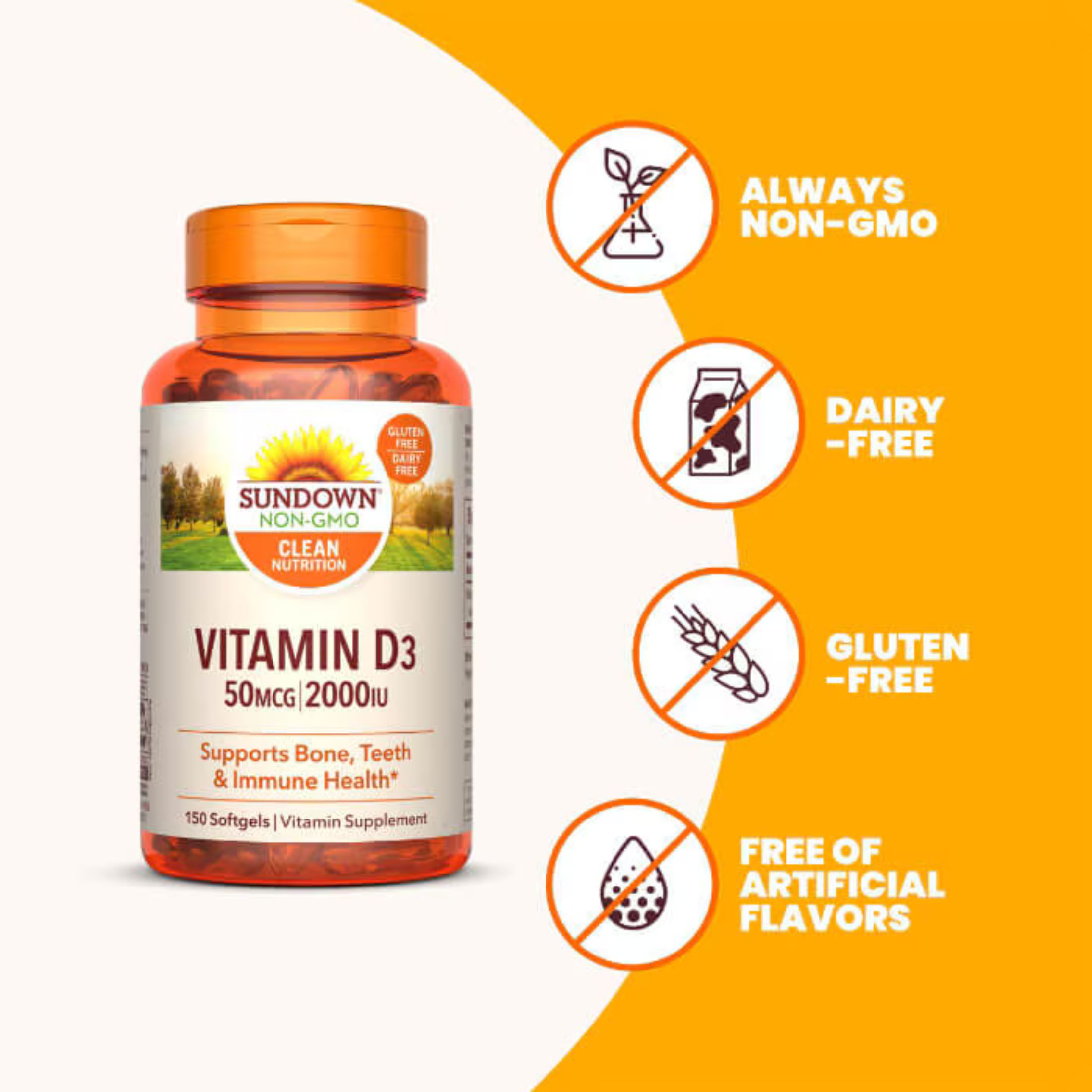 Sundown Naturals Vitamin D3 Softgels, 2000 IU 50 Mcg