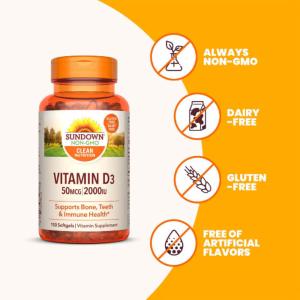 Sundown Naturals Vitamin D3 Softgels, 2000 IU 50 Mcg