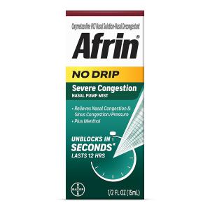 Afrin No Drip Pump Mist Maximum Strength Plus Menthol Severe Congestion 0.5 Fl Oz