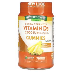 Nature's Truth Vitamin D3, Extra Strength, 50 Mcg, Vegetarian Gummies, Natural Pineapple Flavor