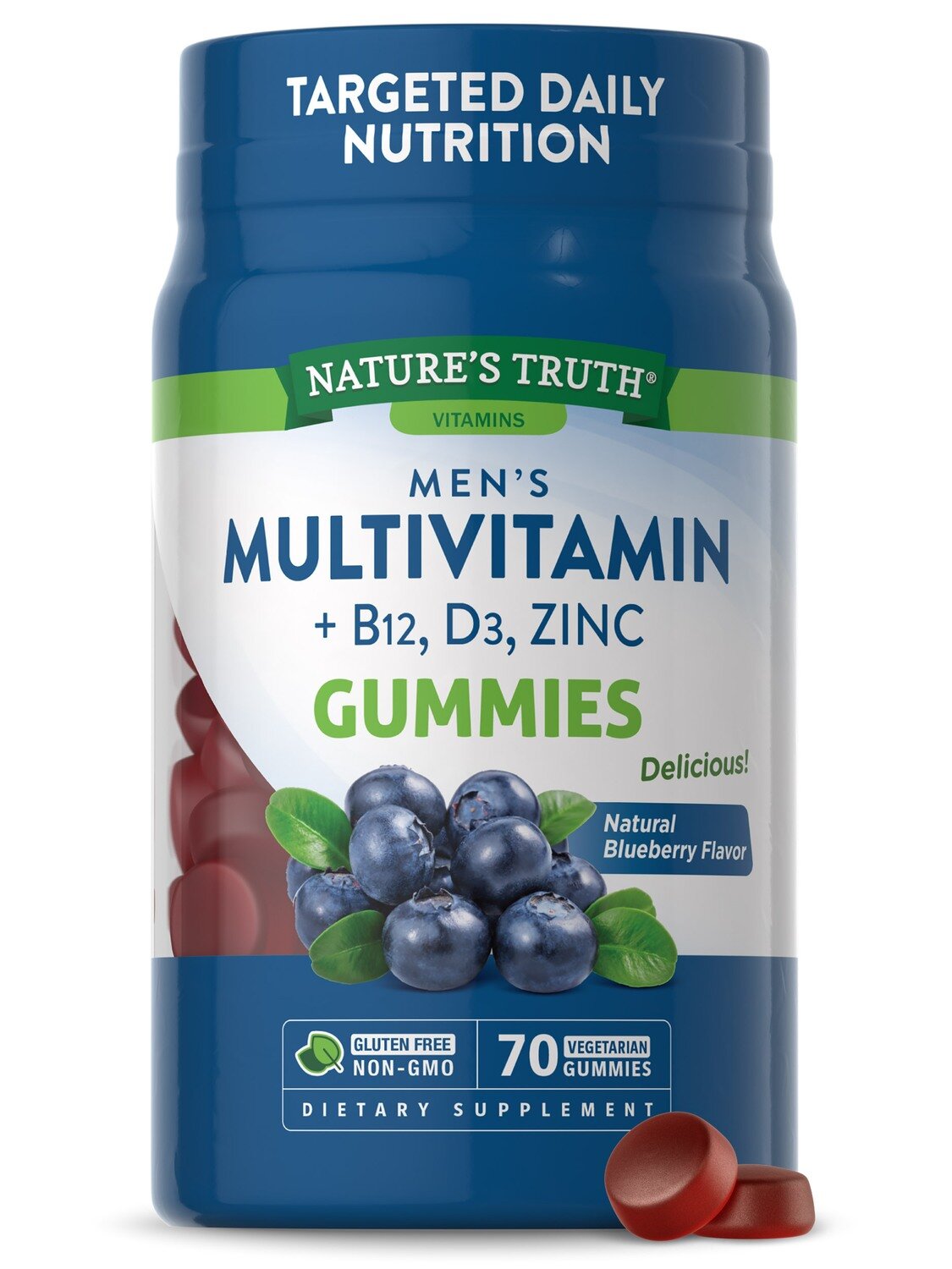 Nature's Truth Men's Multivitamin + B-12, D3, Zinc Vegetarian Gummies - Natural Blueberry Flavor 70ct