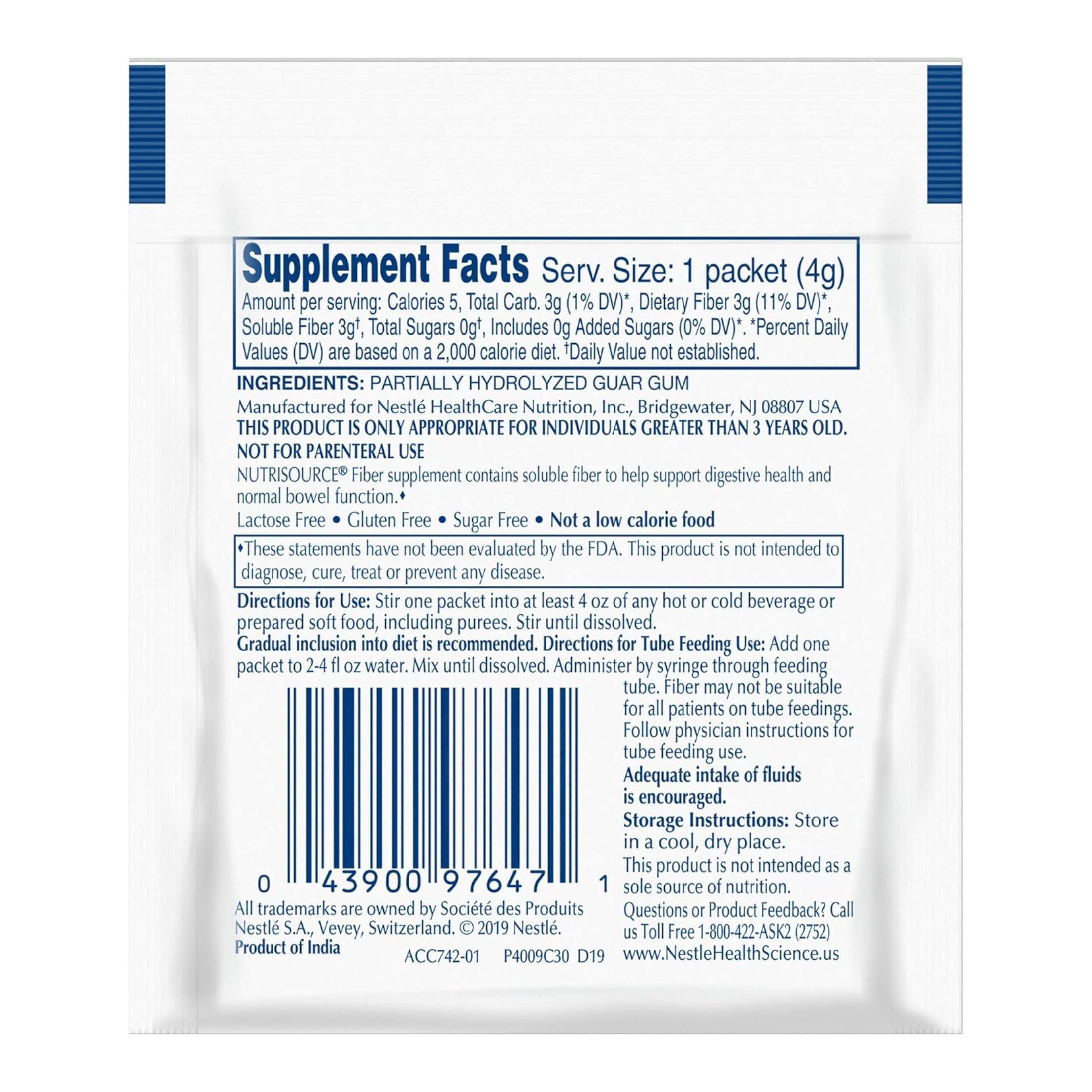 Nutrisource® Fiber Oral Supplement Unflavored Powder 4 Gram Individual Packet
