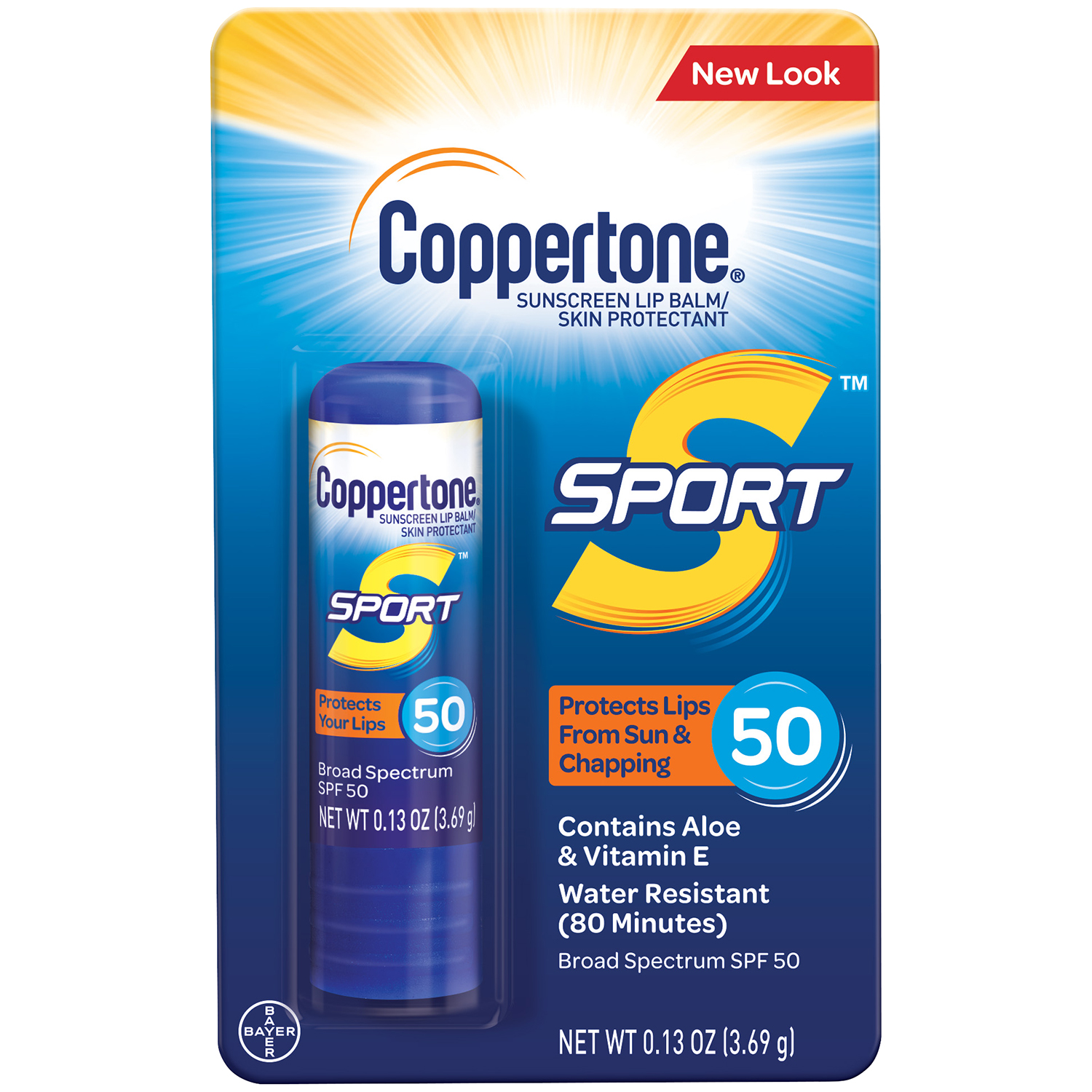 Coppertone Sport Sunscreen Lip Balm/Skin Protectant SPF 50, 0.13 Oz