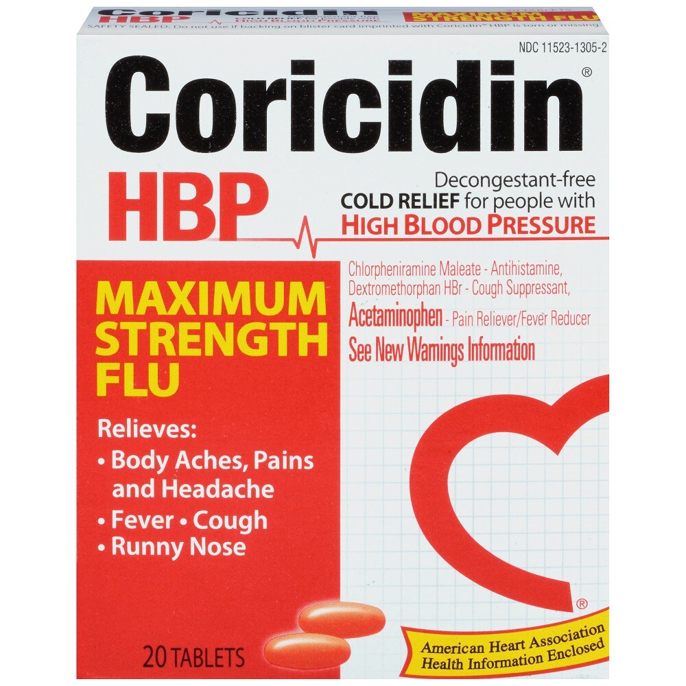 Coricidin HBP Maximum Strength Flu Tablets 20 Ct Box
