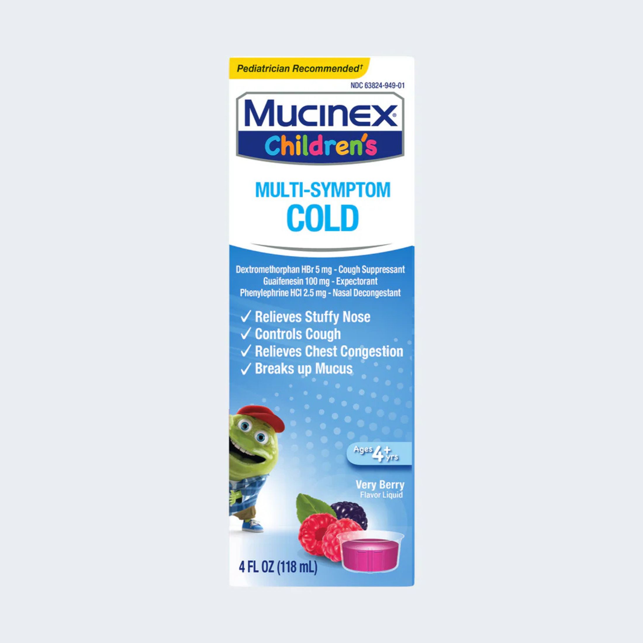 Mucinex Multi Symptom Cold, Very Berry, Liquid 4 Fl Oz