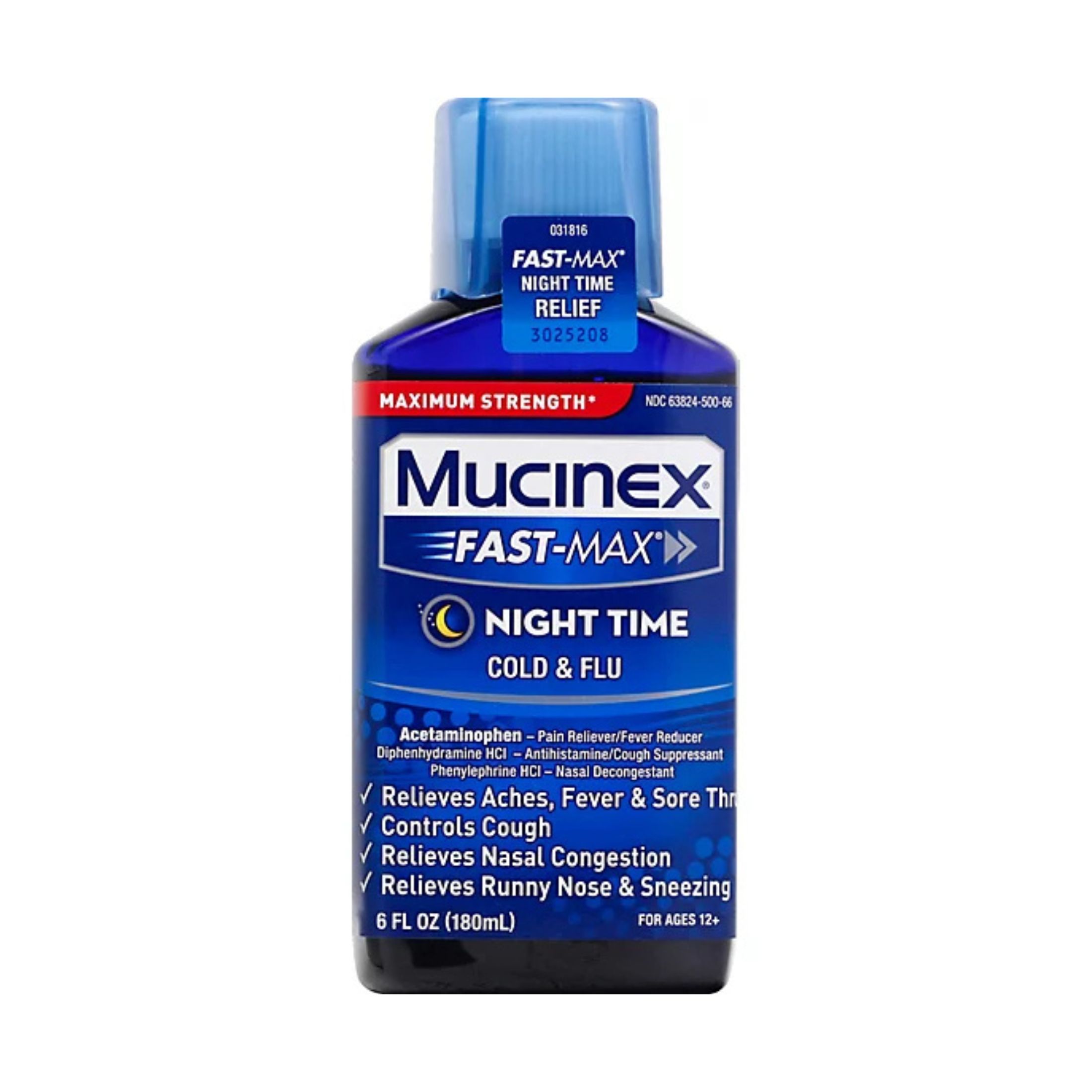 Mucinex Fast Max Maximum Strength Night Time Cold And Flu Liquid, 6 Fluid Ounce -- 6 Per Case