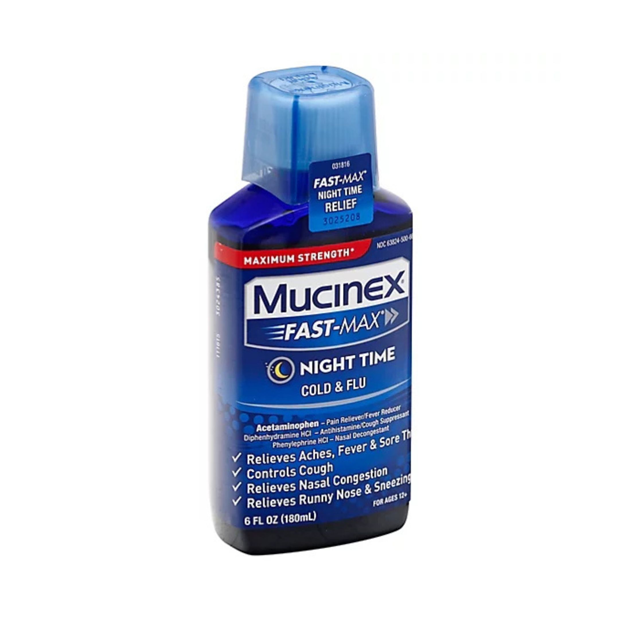 Mucinex Fast Max Maximum Strength Night Time Cold And Flu Liquid, 6 Fluid Ounce -- 6 Per Case