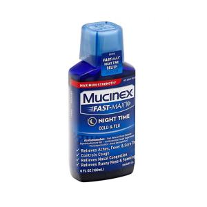 Mucinex Fast Max Maximum Strength Night Time Cold And Flu Liquid, 6 Fluid Ounce -- 6 Per Case