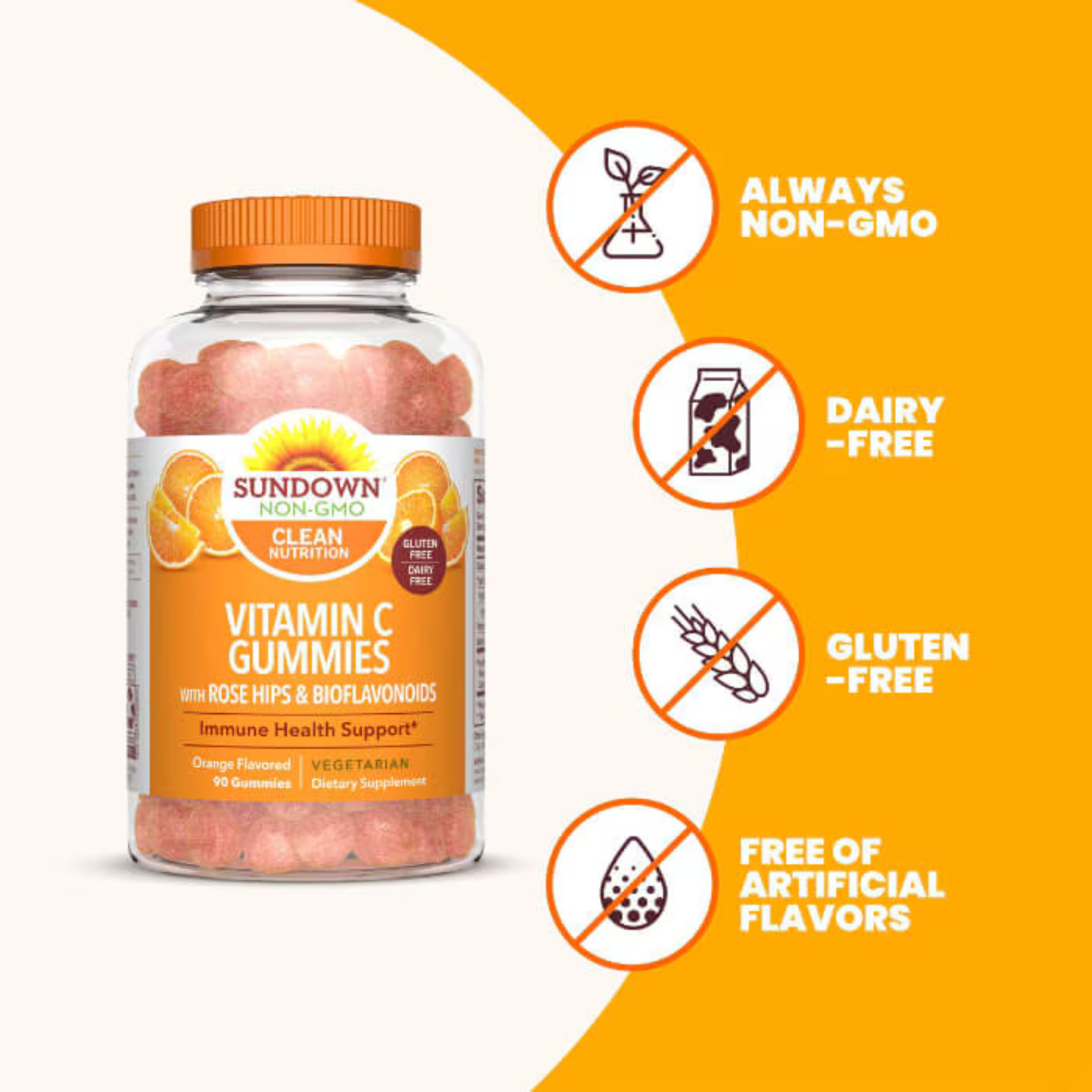 Sundown Naturals Vitamin C, With Rose Hips & Bioflavonoids, Orange Flavored, Gummies
