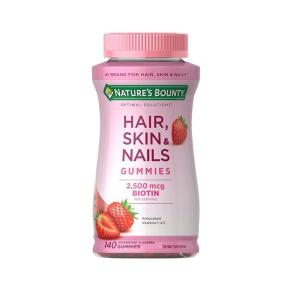 Nature's Bounty Optimal Solutions Hair, Skin & Nails Vitamin Gummies With Biotin, 2500 Mcg, Strawberry