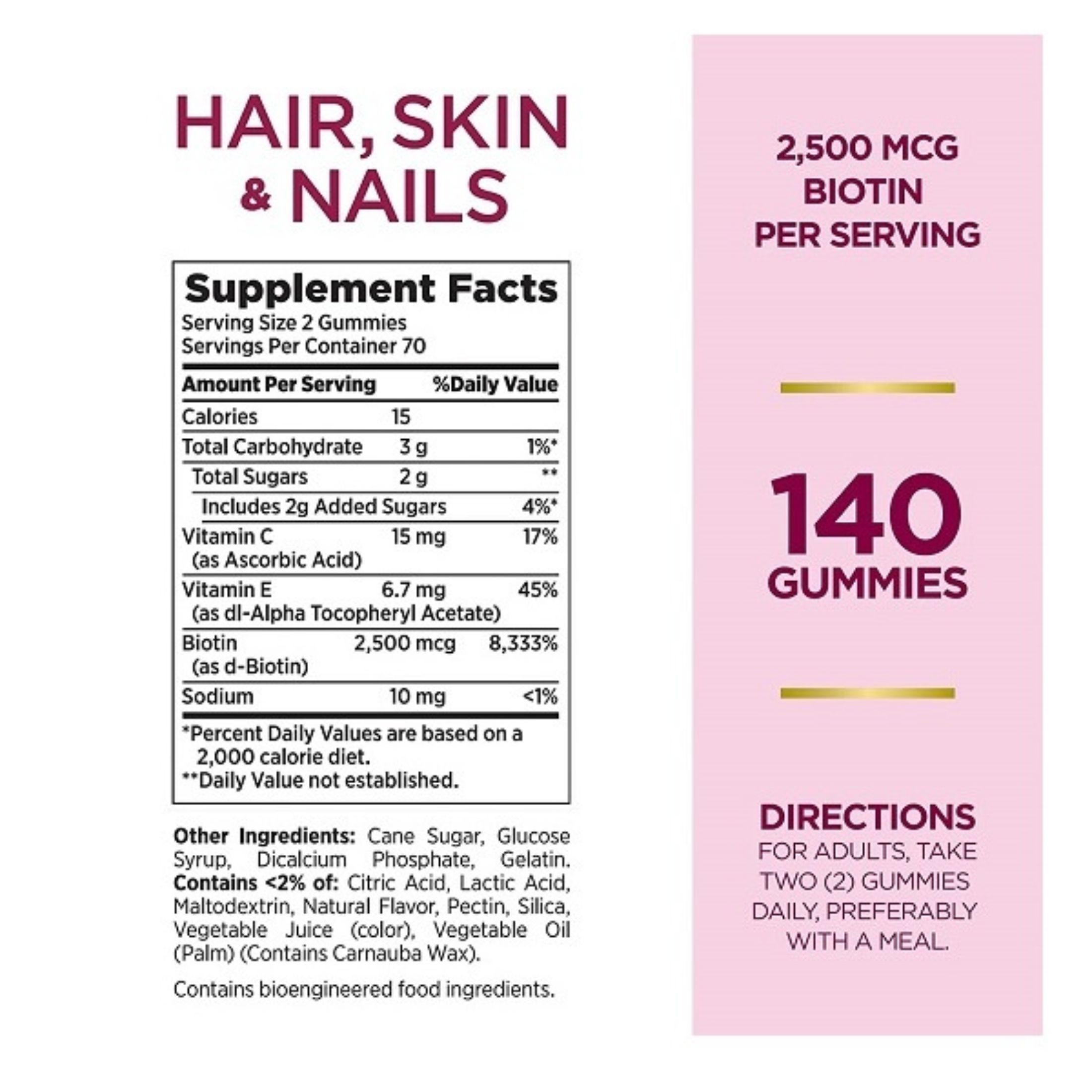 Nature's Bounty Optimal Solutions Hair, Skin & Nails Vitamin Gummies With Biotin, 2500 Mcg, Strawberry