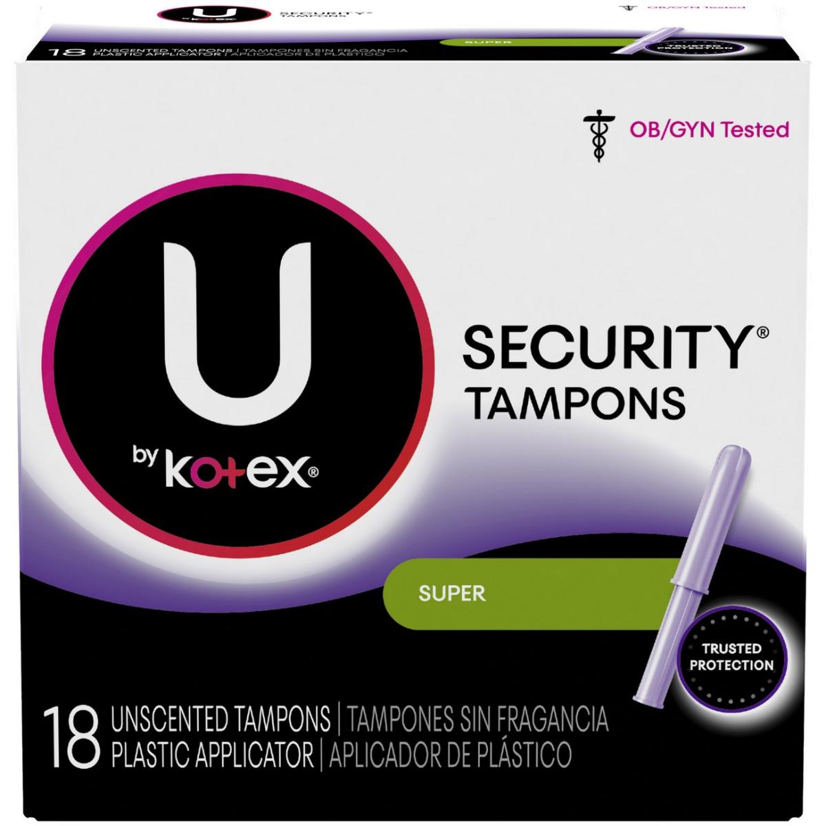 U by Kotex Security Tampons, Plastic Applicator, Super, Unscented