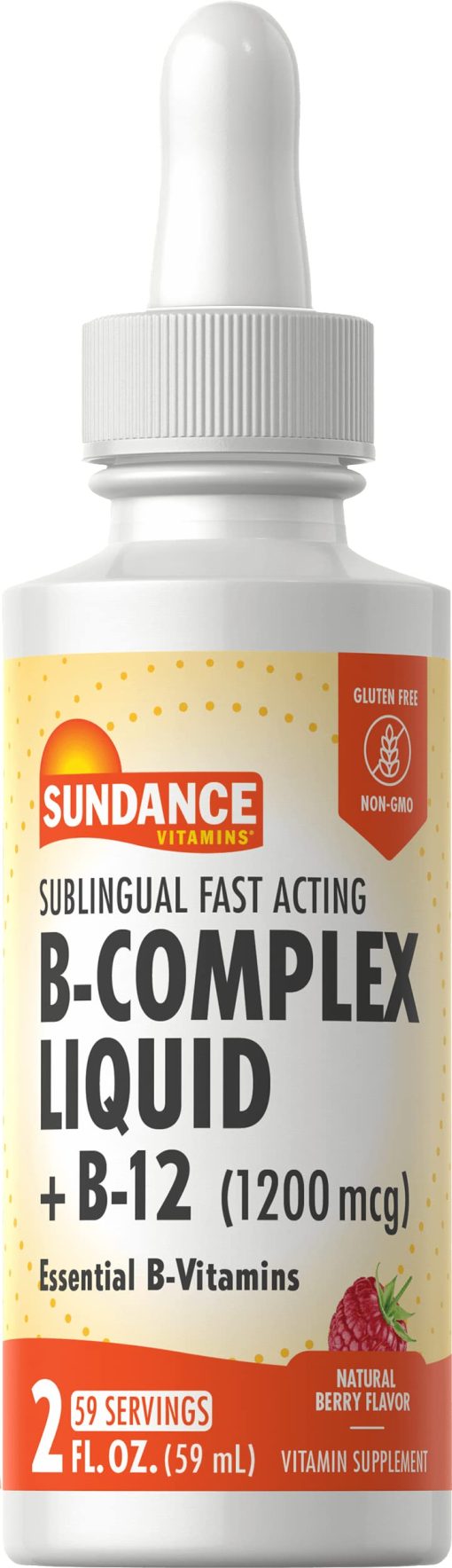Sundance Vitamins B + B12 Complex Liquid Natural Berry Flavor, 1200 Mcg, 2 Oz