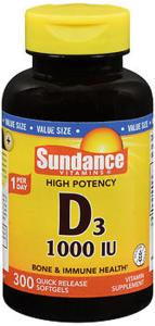 Sundance D3 Quick Release Softgels, 1000 IU, 300 Tabs