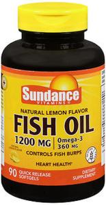 Sundance Vitamins Fish Oil - Omega-3 Softgels Natural Lemon Flavor, 1200 Mg, 90 Tabs